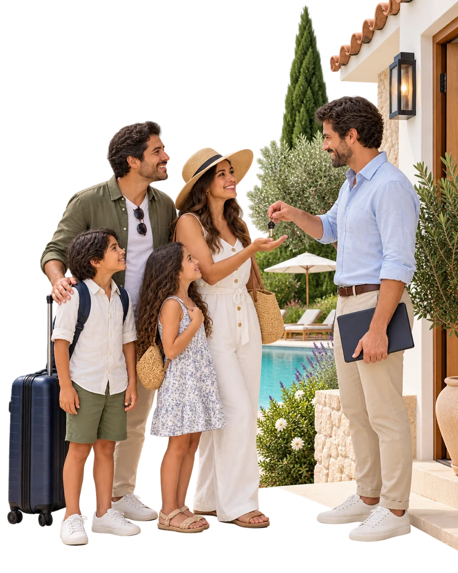 Anfitrión entregando las llaves a una familia